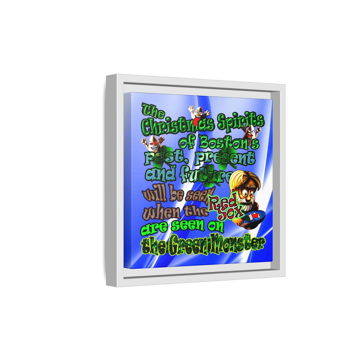 christmas spirits of boston - framed canvas art (blue-white wave)