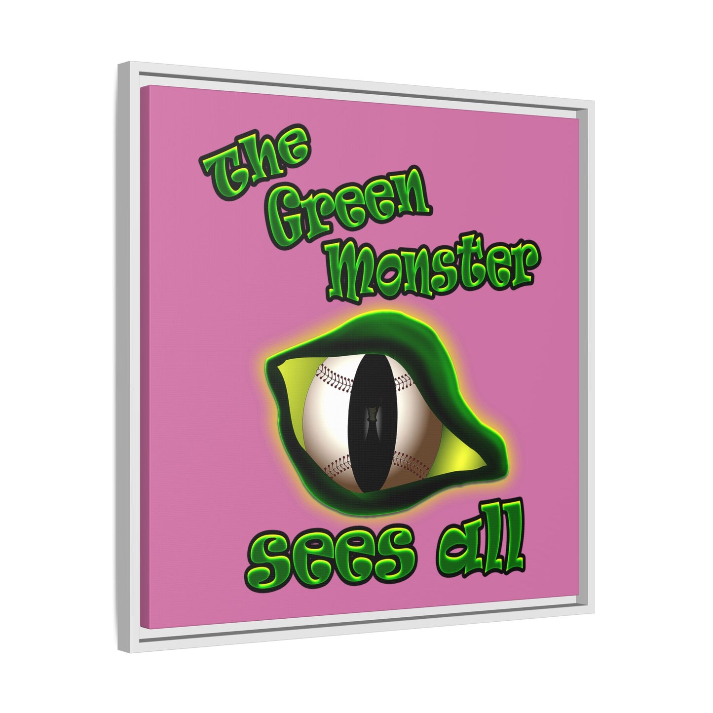 green monster - framed canvas art (light pink)