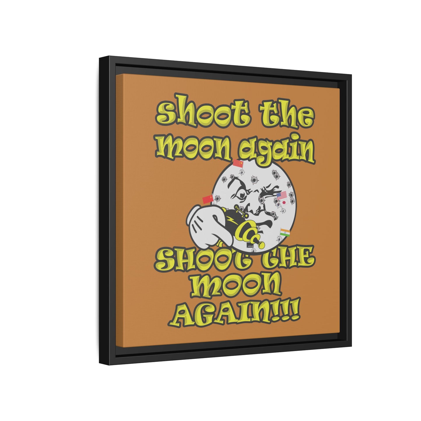 shoot the moon again - framed canvas art (light brown)