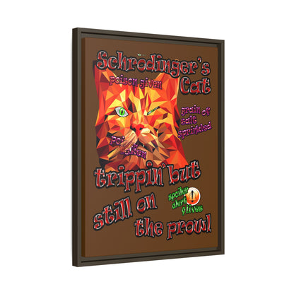 schrodinger's cat - framed canvas art (brown)