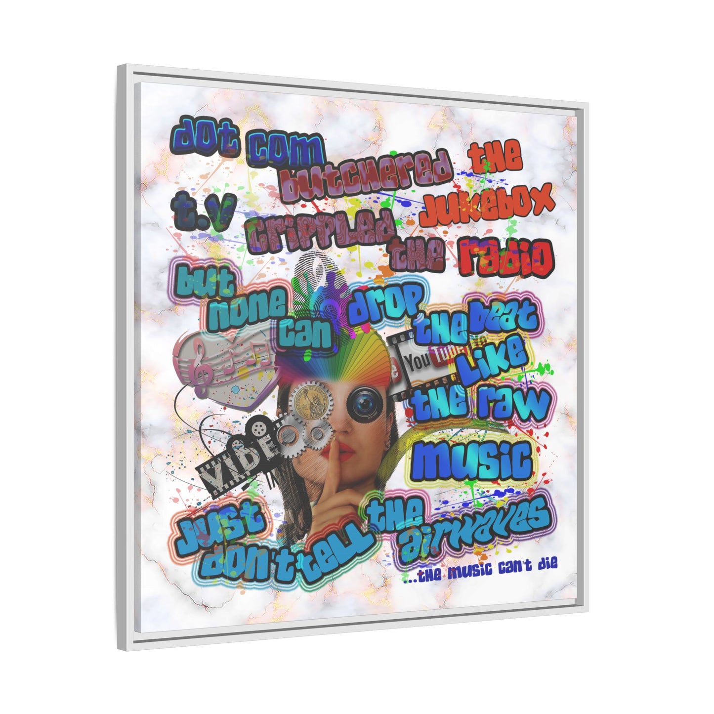drop the beat - framed canvas art (white marble)
