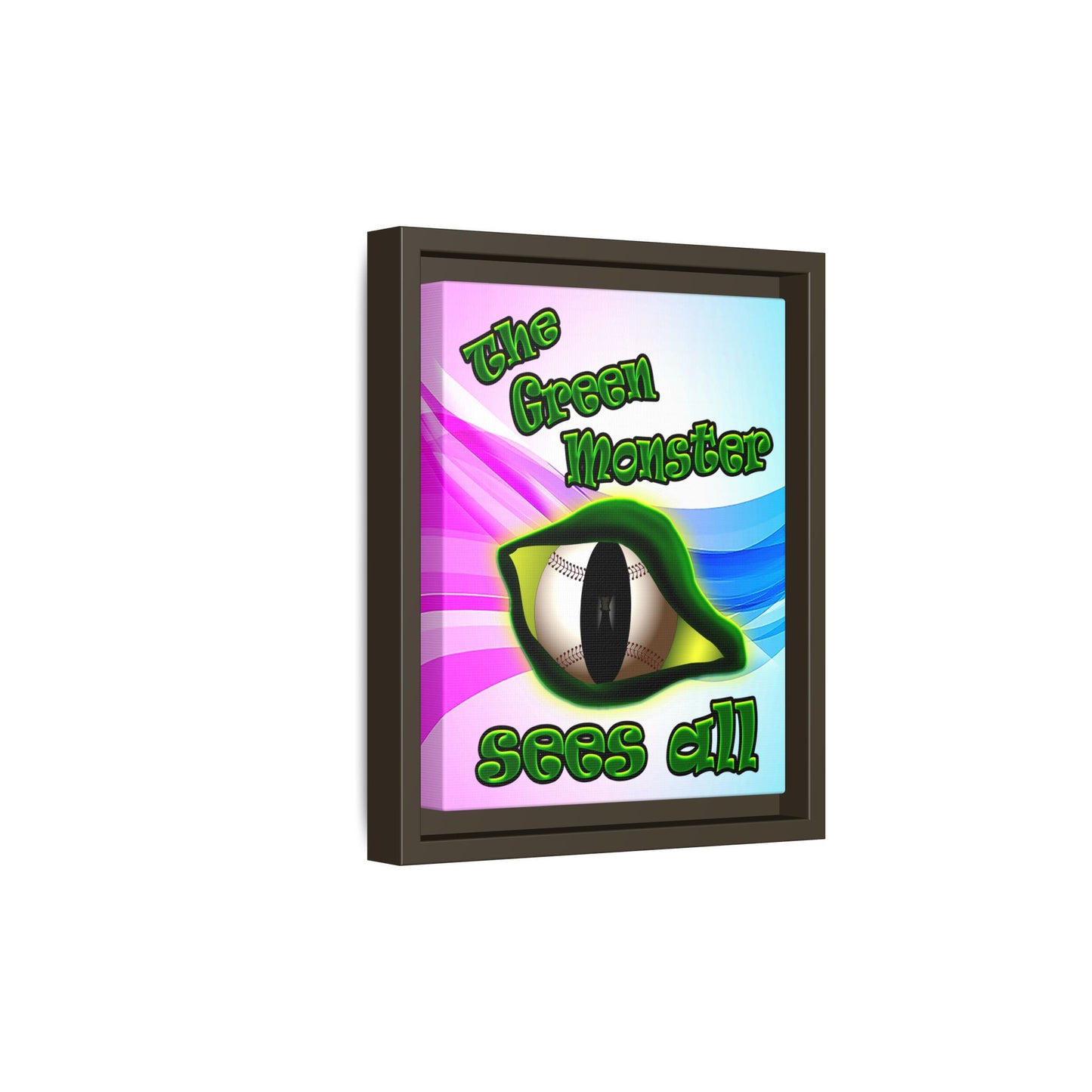 green monster - framed canvas art (light blue-pink wave)