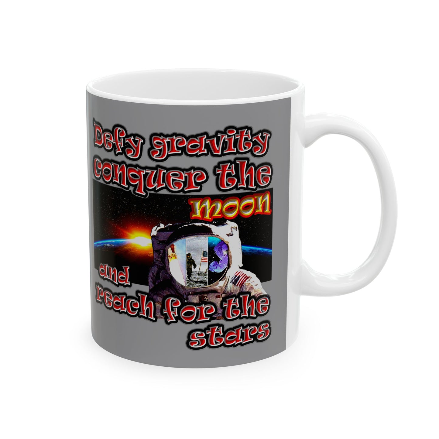 defy conquer reach - White Mug (grey)