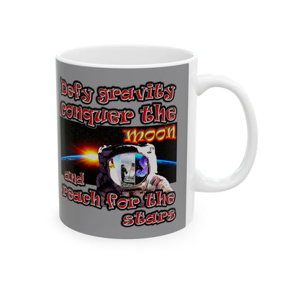 defy conquer reach - White Mug (grey)