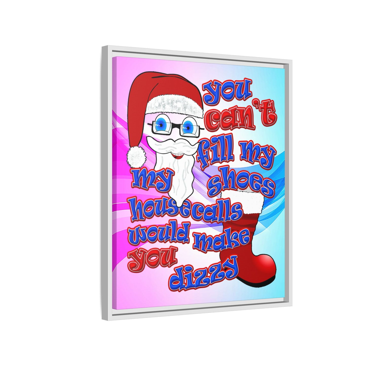 santa's shoes - framed canvas art (light blue-pink wave)