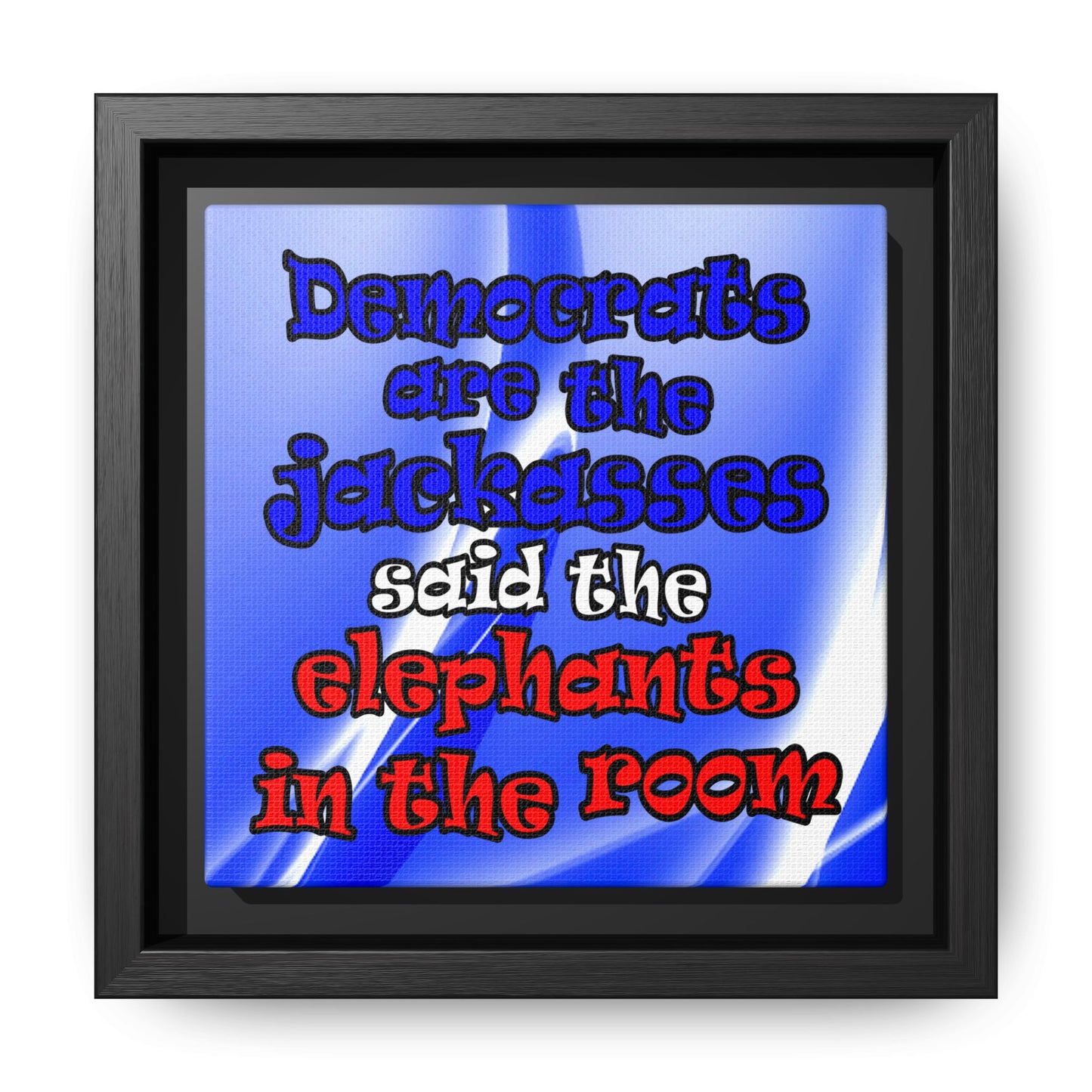 donkeys and elephants - framed canvas art (blue-white wave)