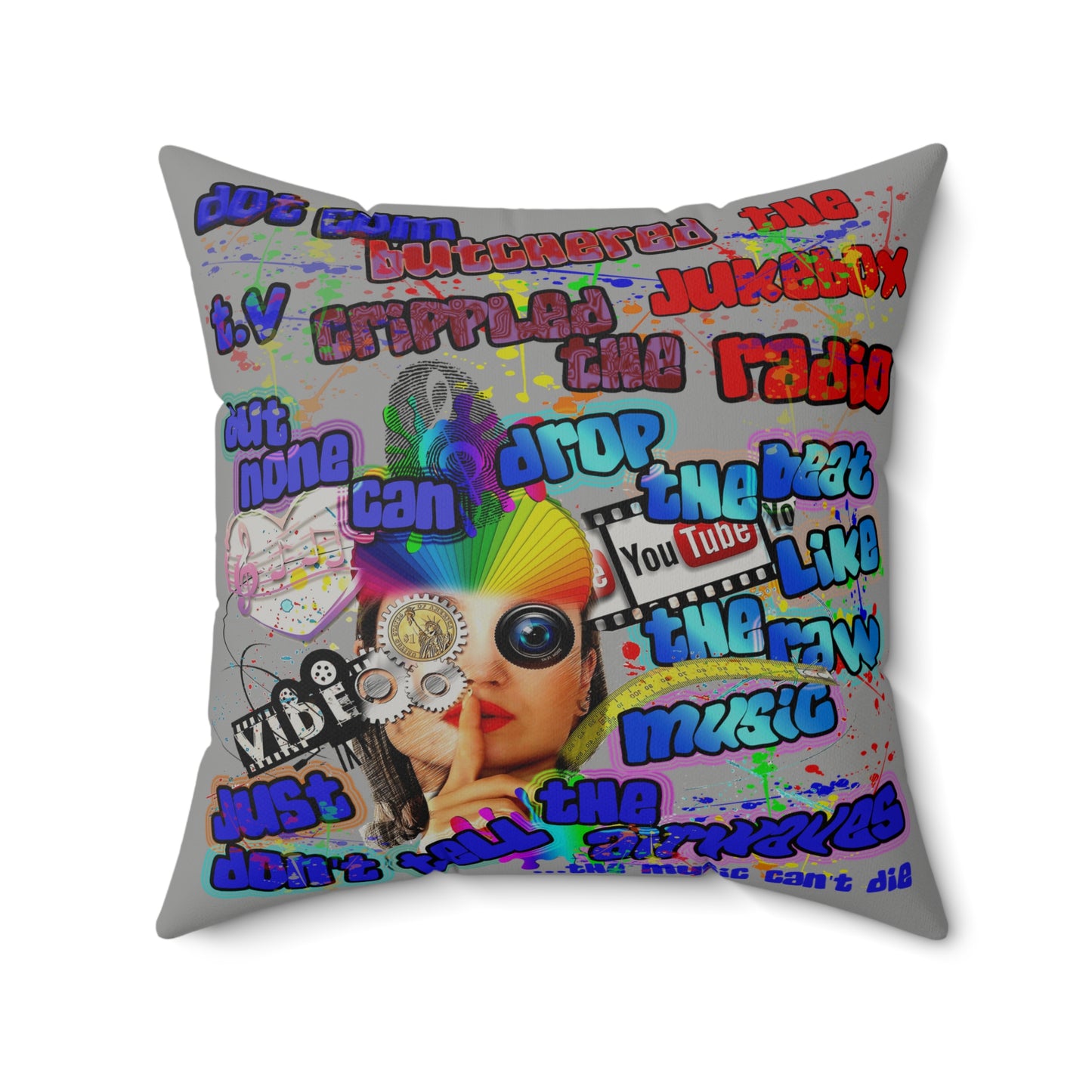 drop the beat - Faux Suede Square Pillow - (grey)