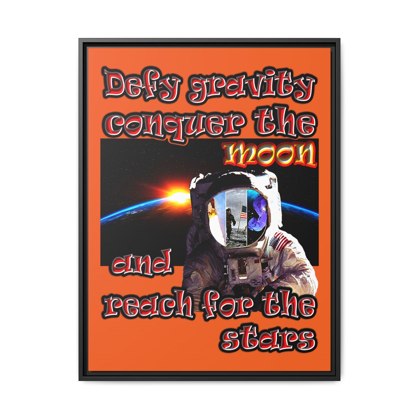 defy conquer reach - framed canvas art (orange)
