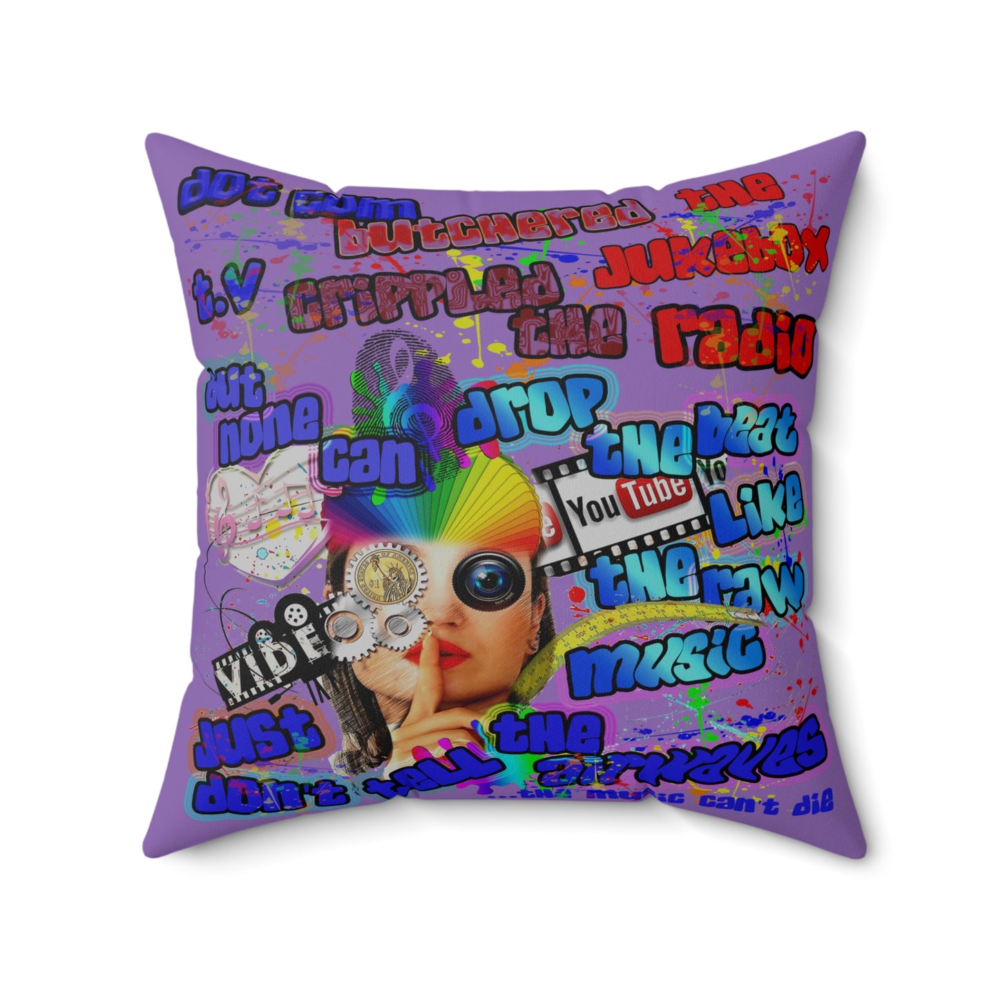 drop the beat - Spun Polyester Square Pillow - (light purple)