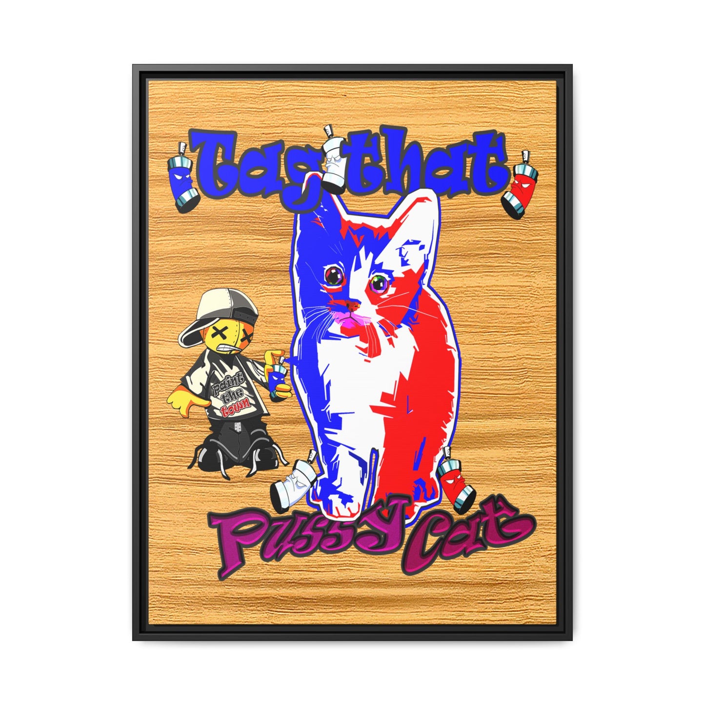 tag that - framed canvas art (butterscotch wood finish)
