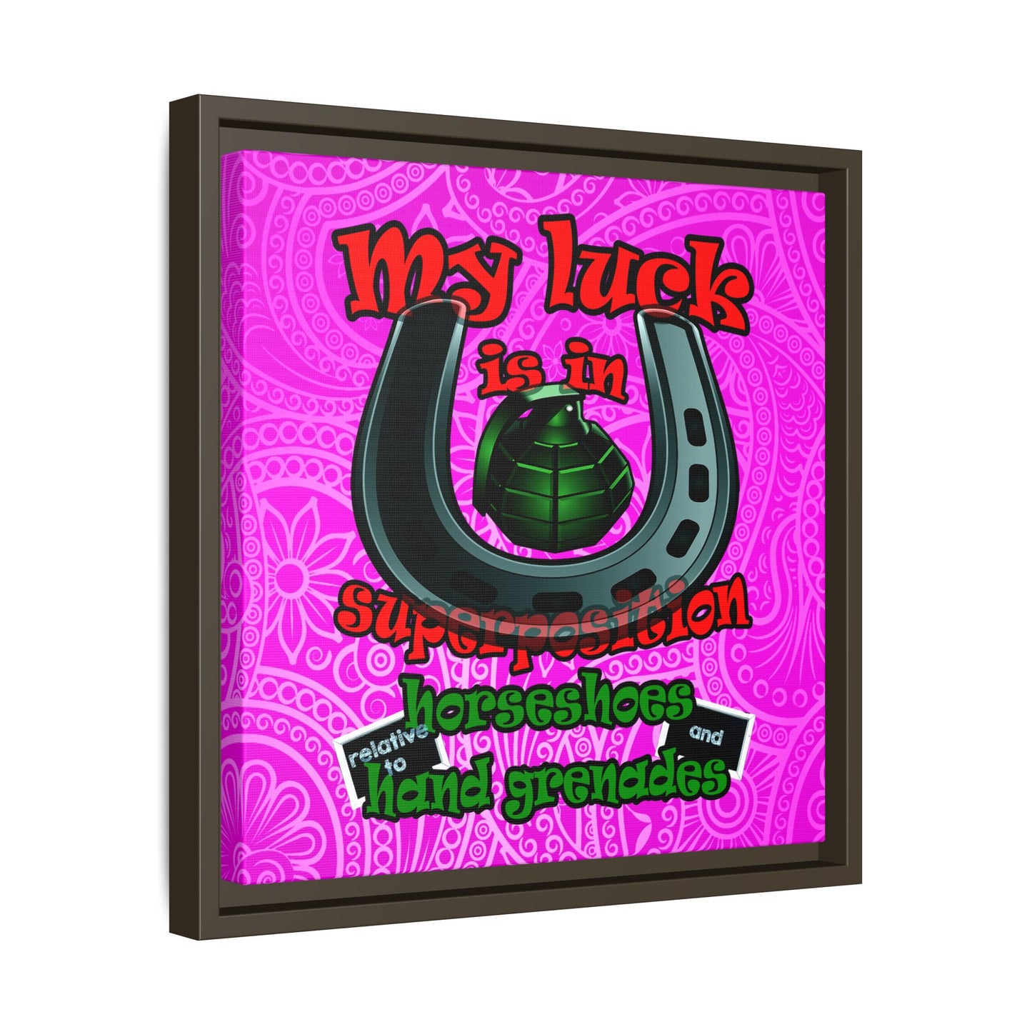 my luck - framed canvas art (pink swirl)