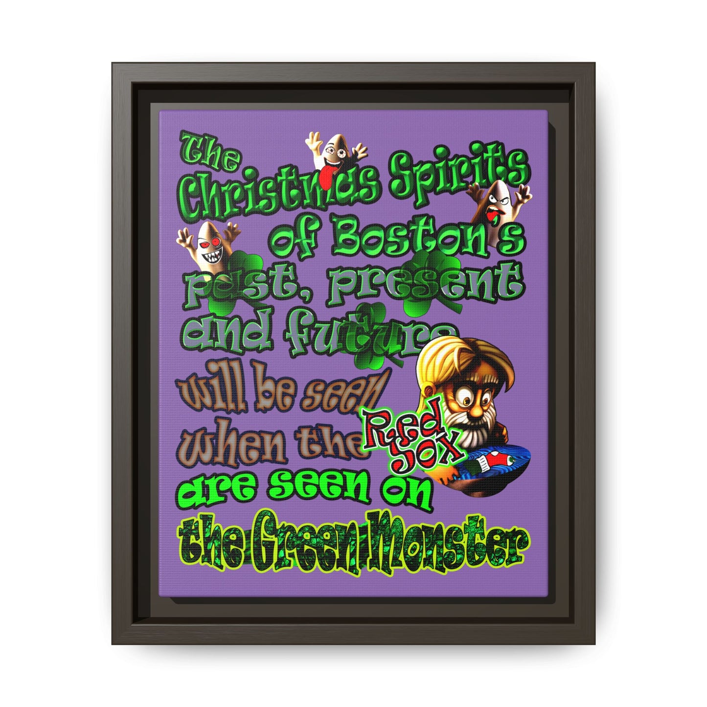 christmas spirits of boston - framed canvas art (light purple)