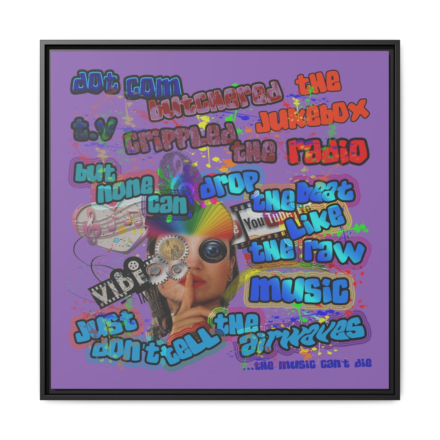 drop the beat - framed canvas art (light purple)