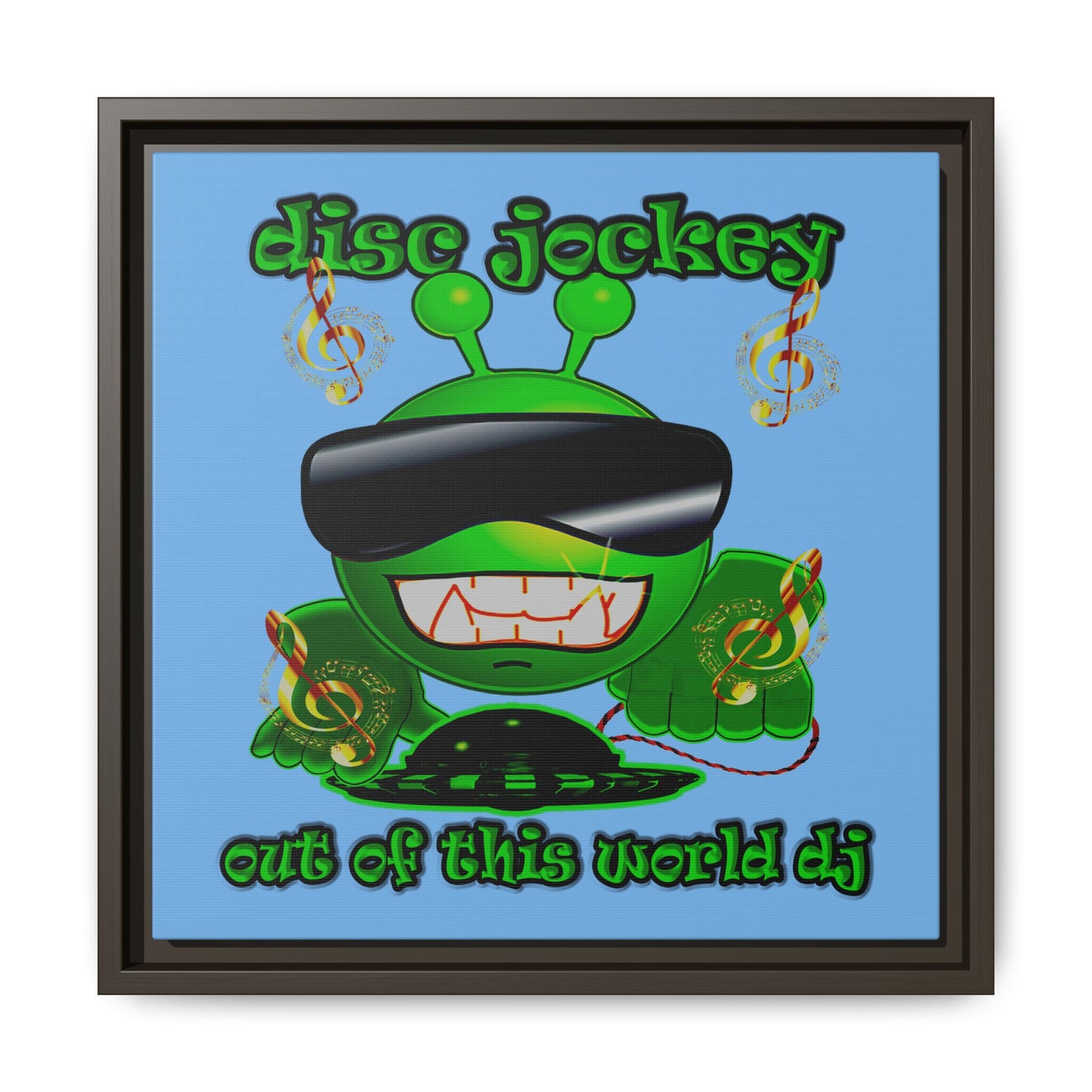 disc jockey - framed canvas art (light blue)