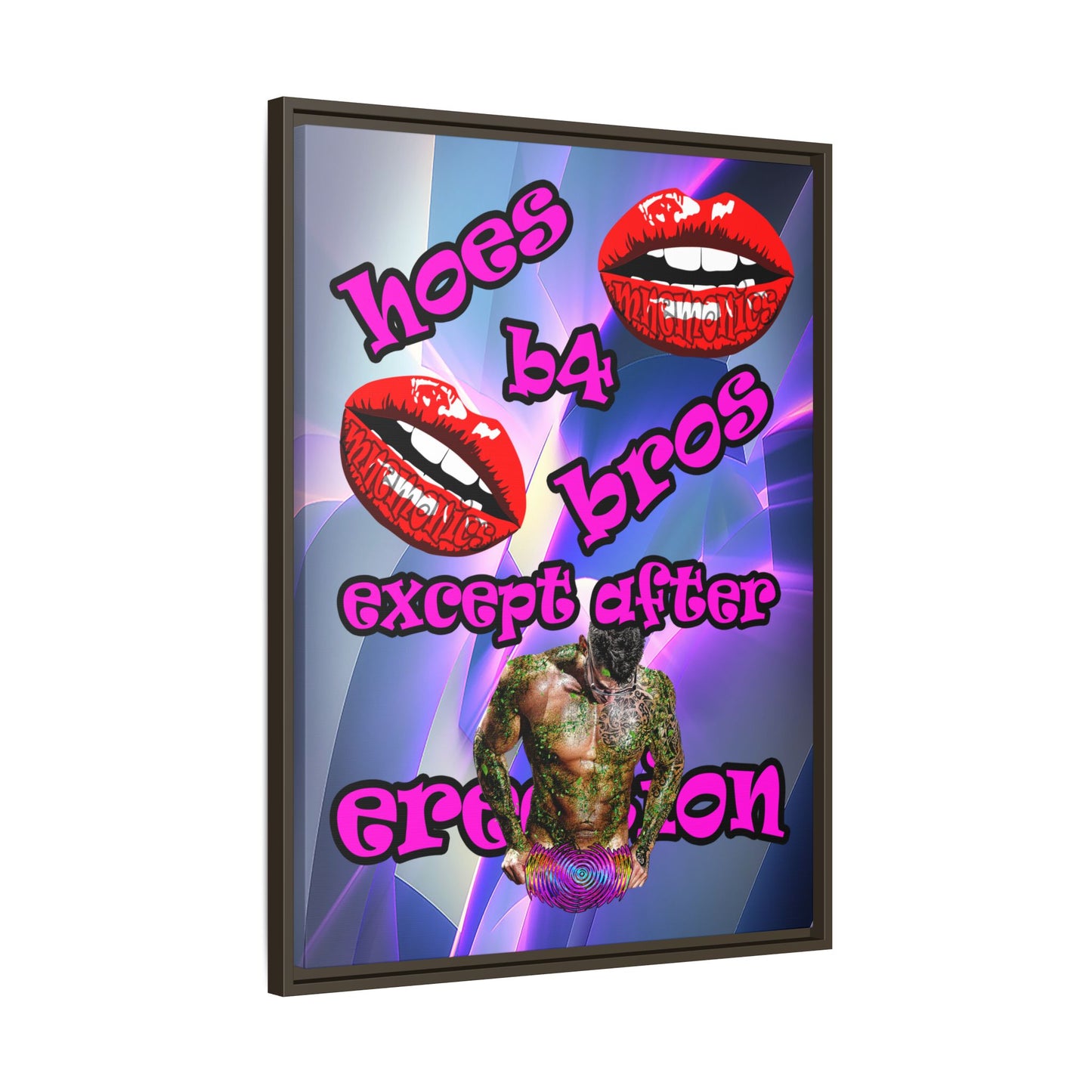 hoes b4 bros - framed canvas art (grey-pink wave)