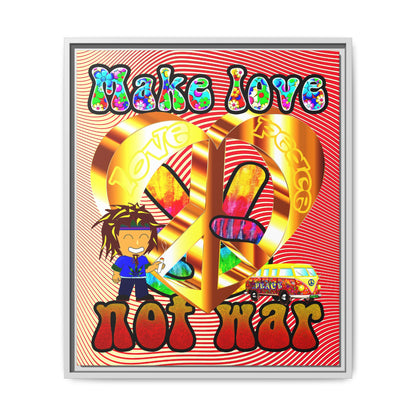 love peace - framed canvas art (yellow-orange wave)