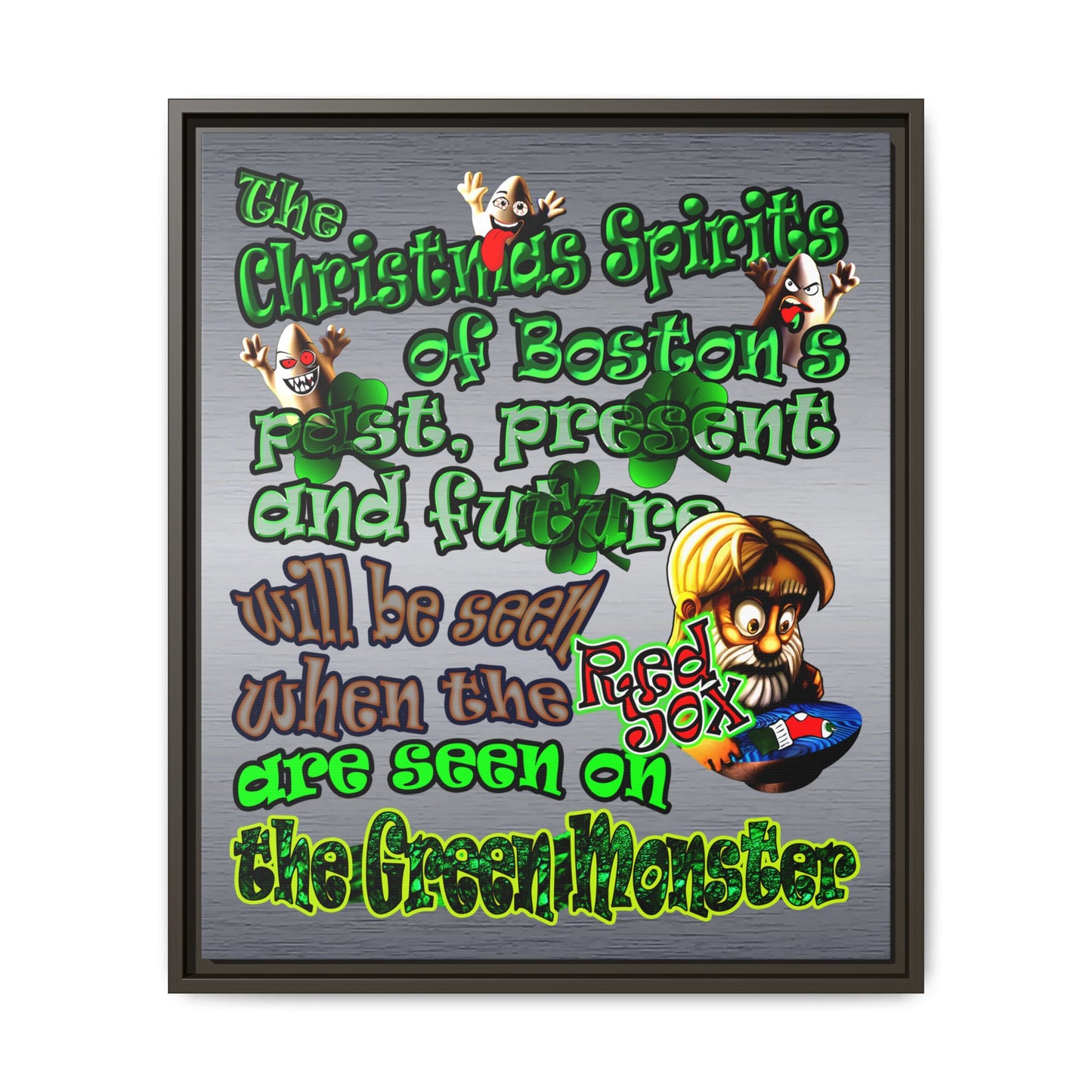 christmas spirits of boston - framed canvas art (brushed nickel)