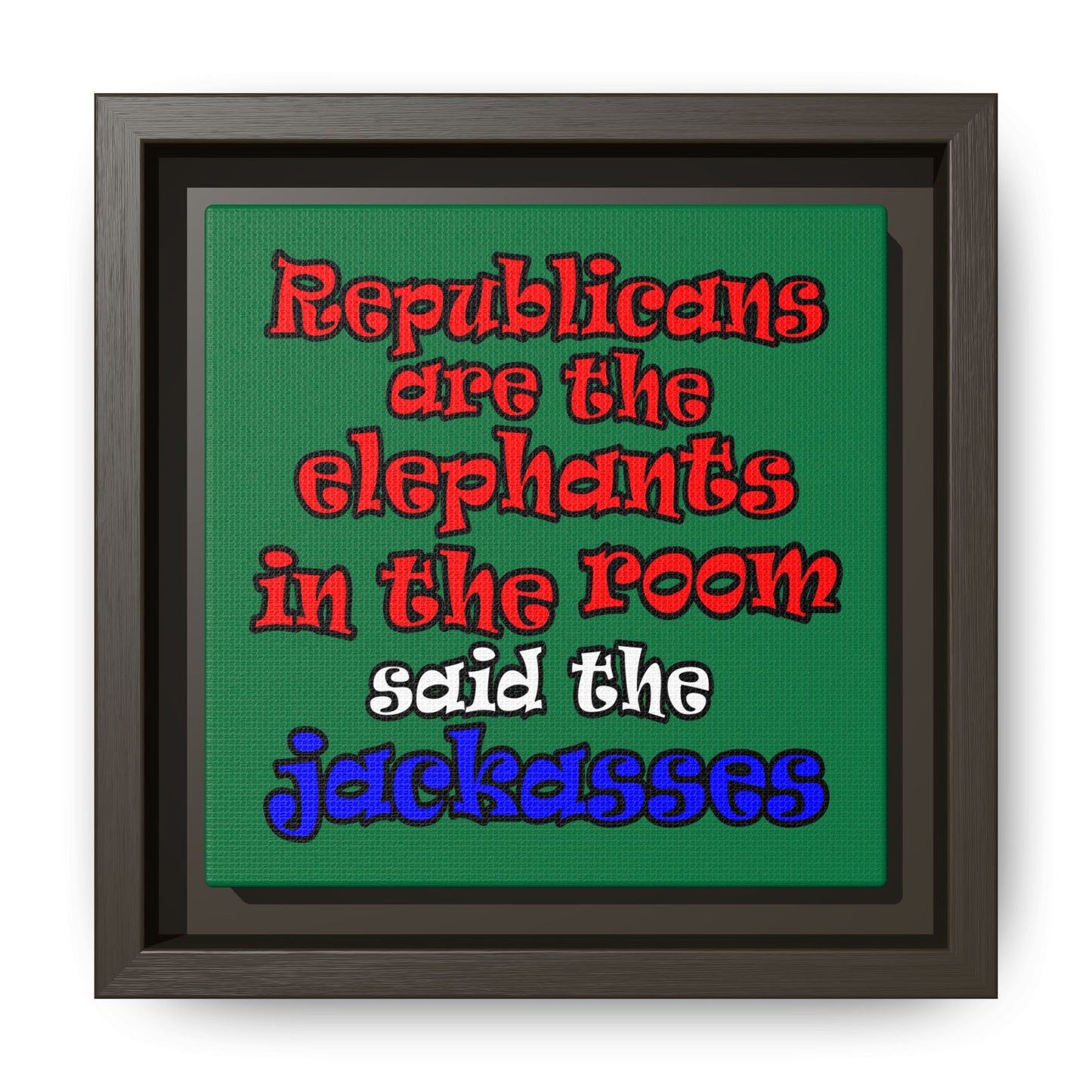 donkeys and elephants - framed canvas art (dark green)