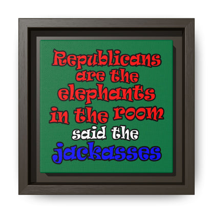 donkeys and elephants - framed canvas art (dark green)