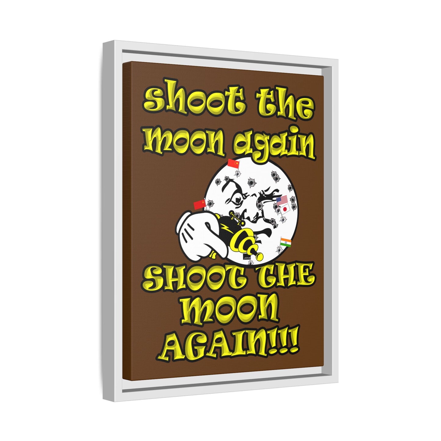 shoot the moon again - framed canvas art (brown)