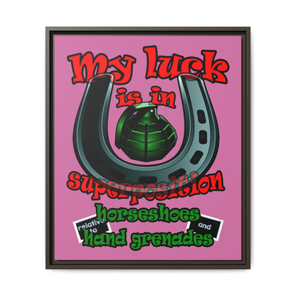 my luck - framed canvas art (light pink)