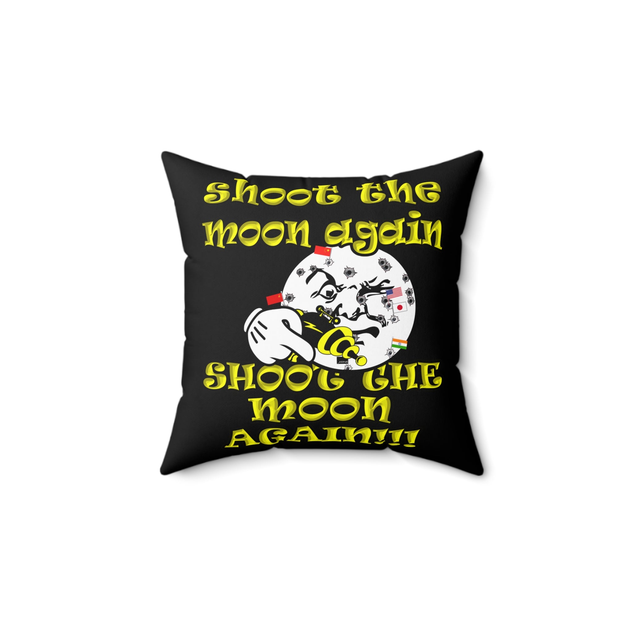 shoot the moon again - Spun Polyester Square Pillow - (black)