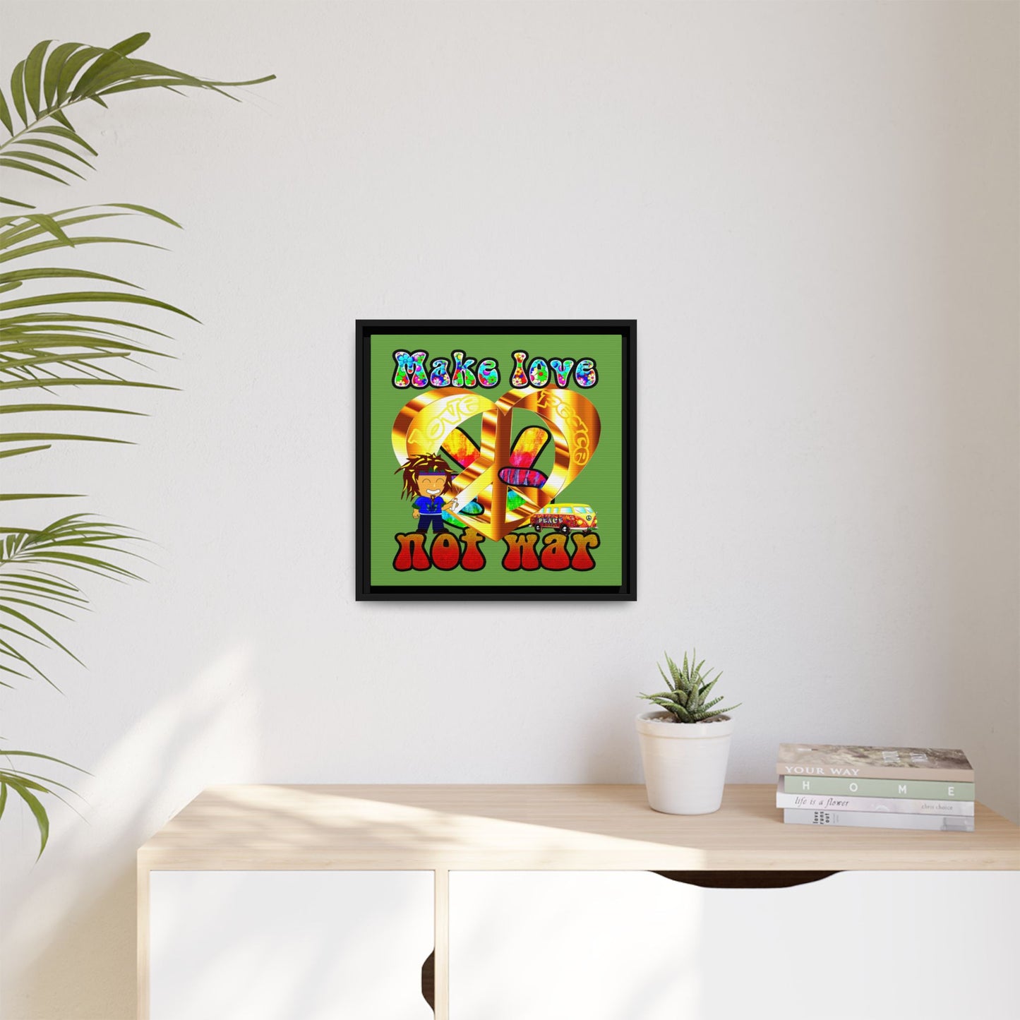 love peace - framed canvas art (green)