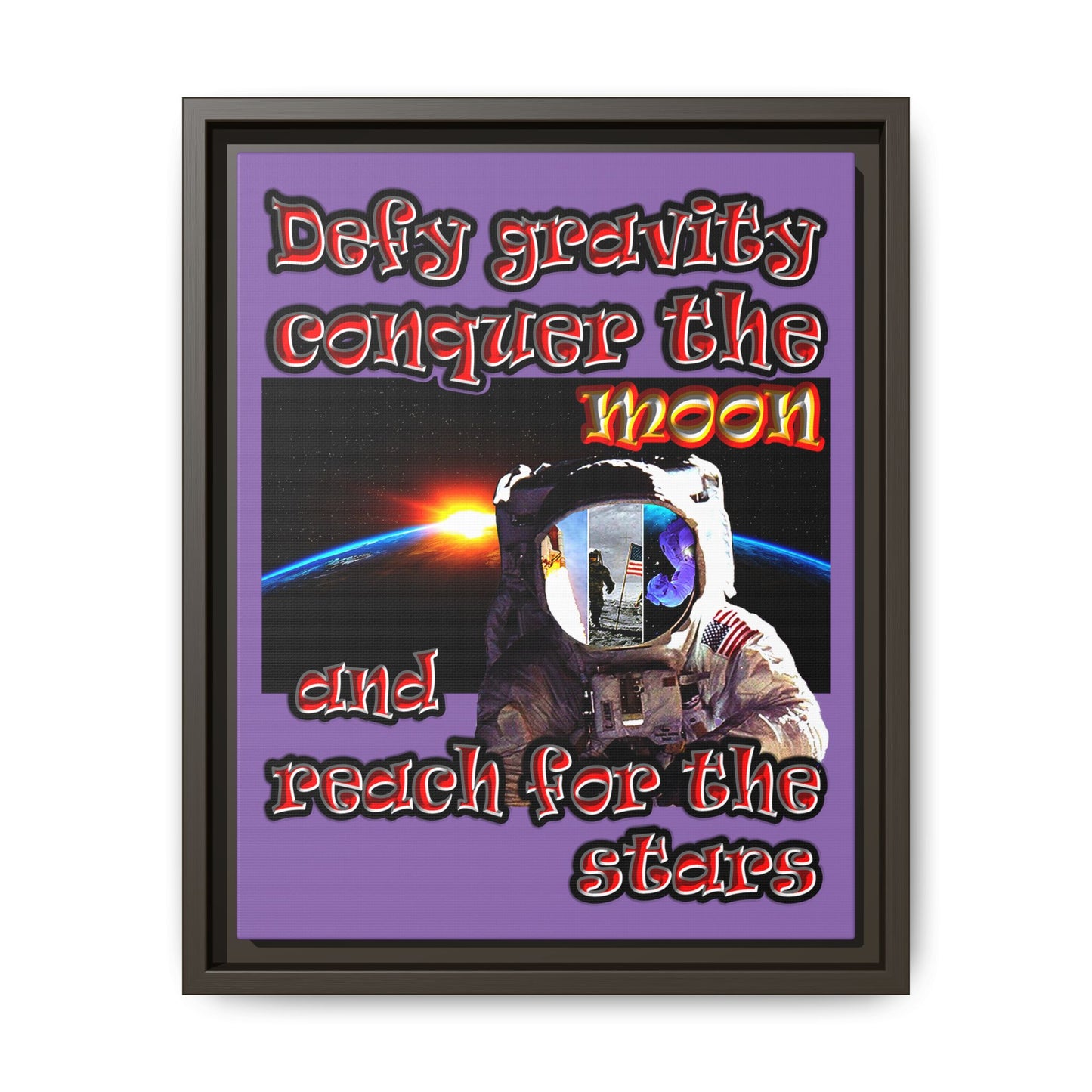 defy conquer reach - framed canvas art (light purple)