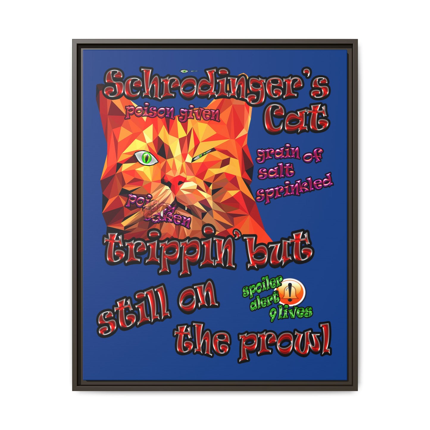 schrodinger's cat - framed canvas art (dark blue)