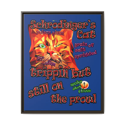 schrodinger's cat - framed canvas art (dark blue)