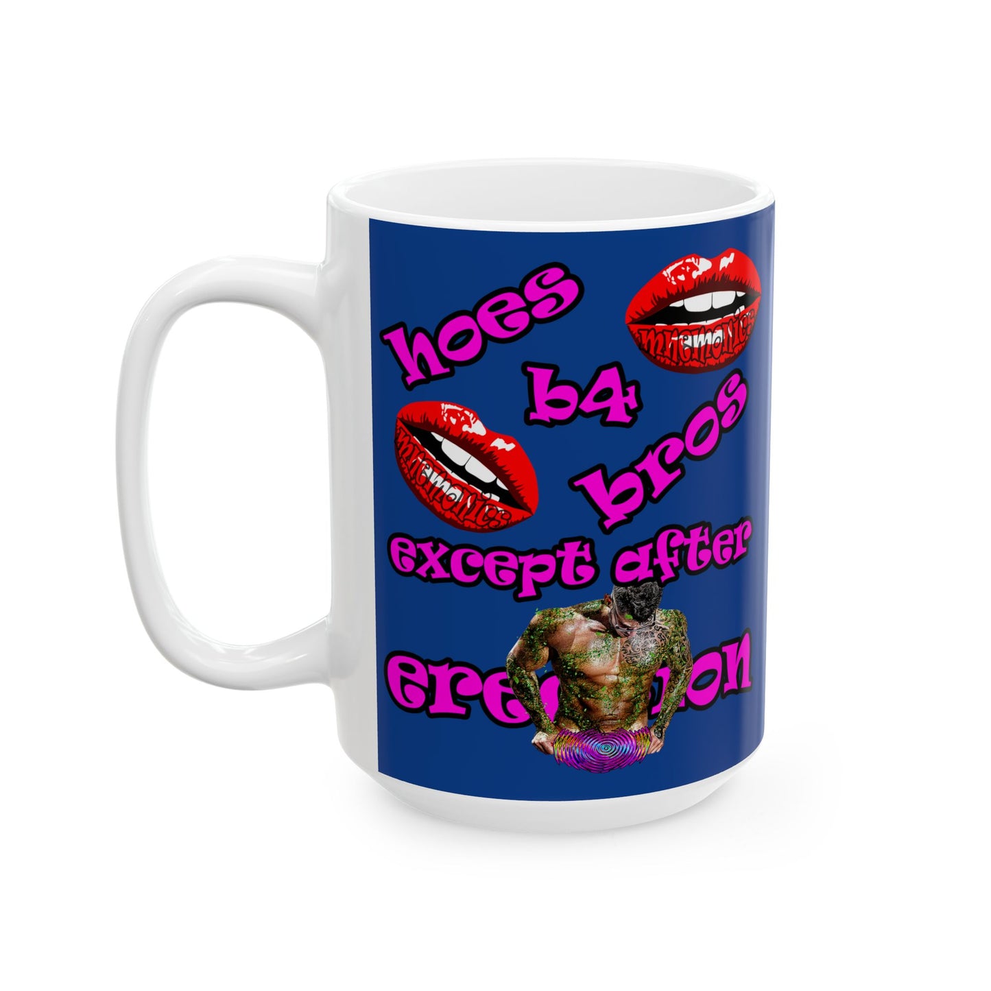 hoes b4 bros - White Mug (dark blue)