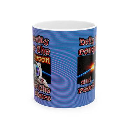defy conquer reach - White Mug (light blue-purple wave)