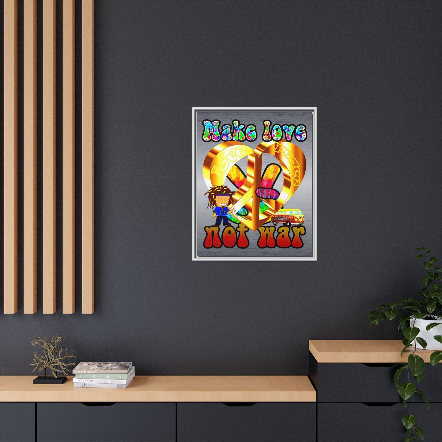 love peace - framed canvas art (brushed nickel)