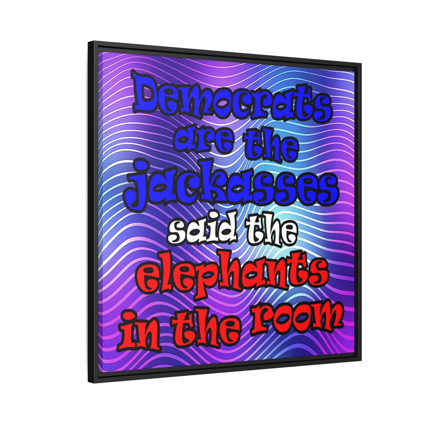 donkeys and elephants - framed canvas art (purple wave)