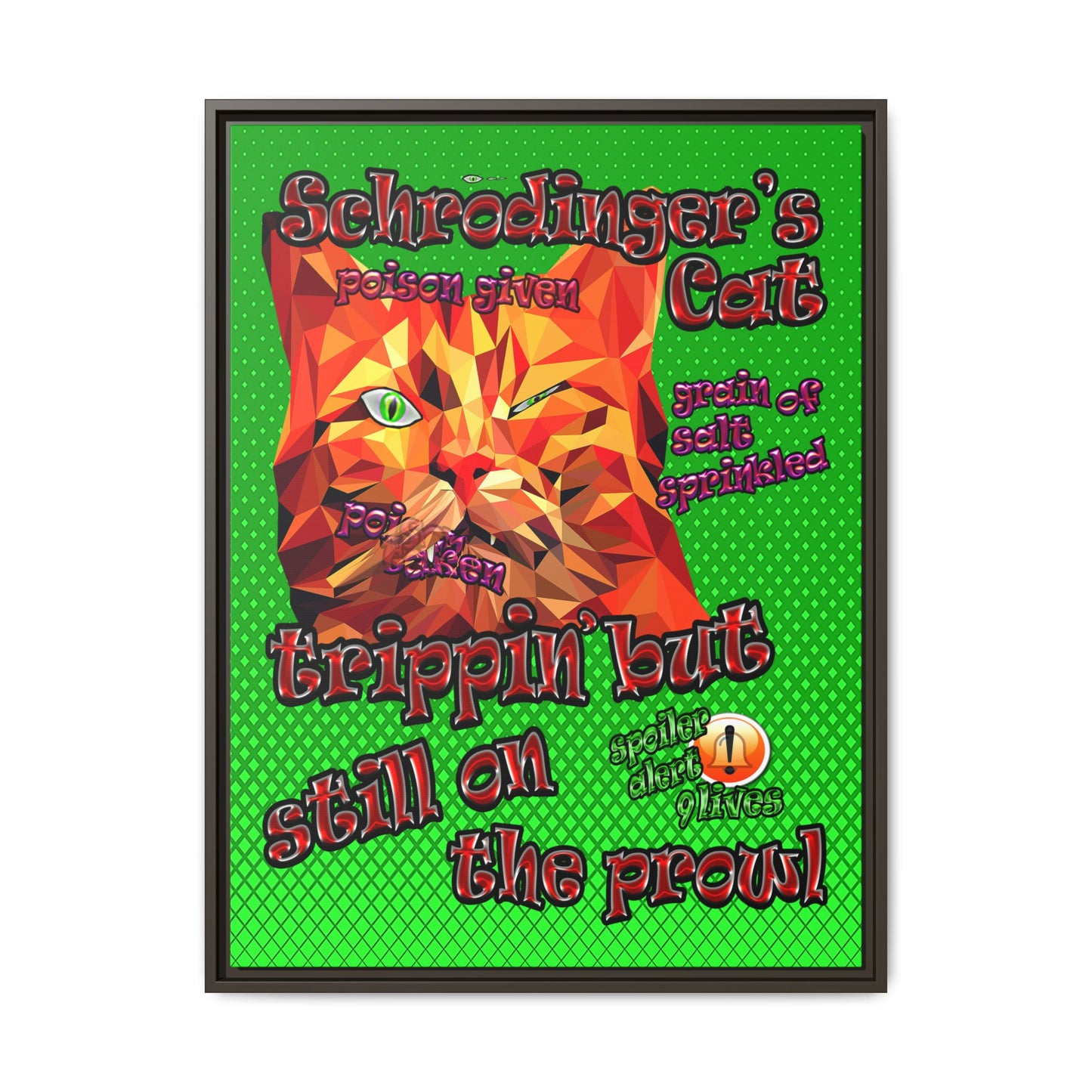 schrodinger's cat - framed canvas art (logo green)