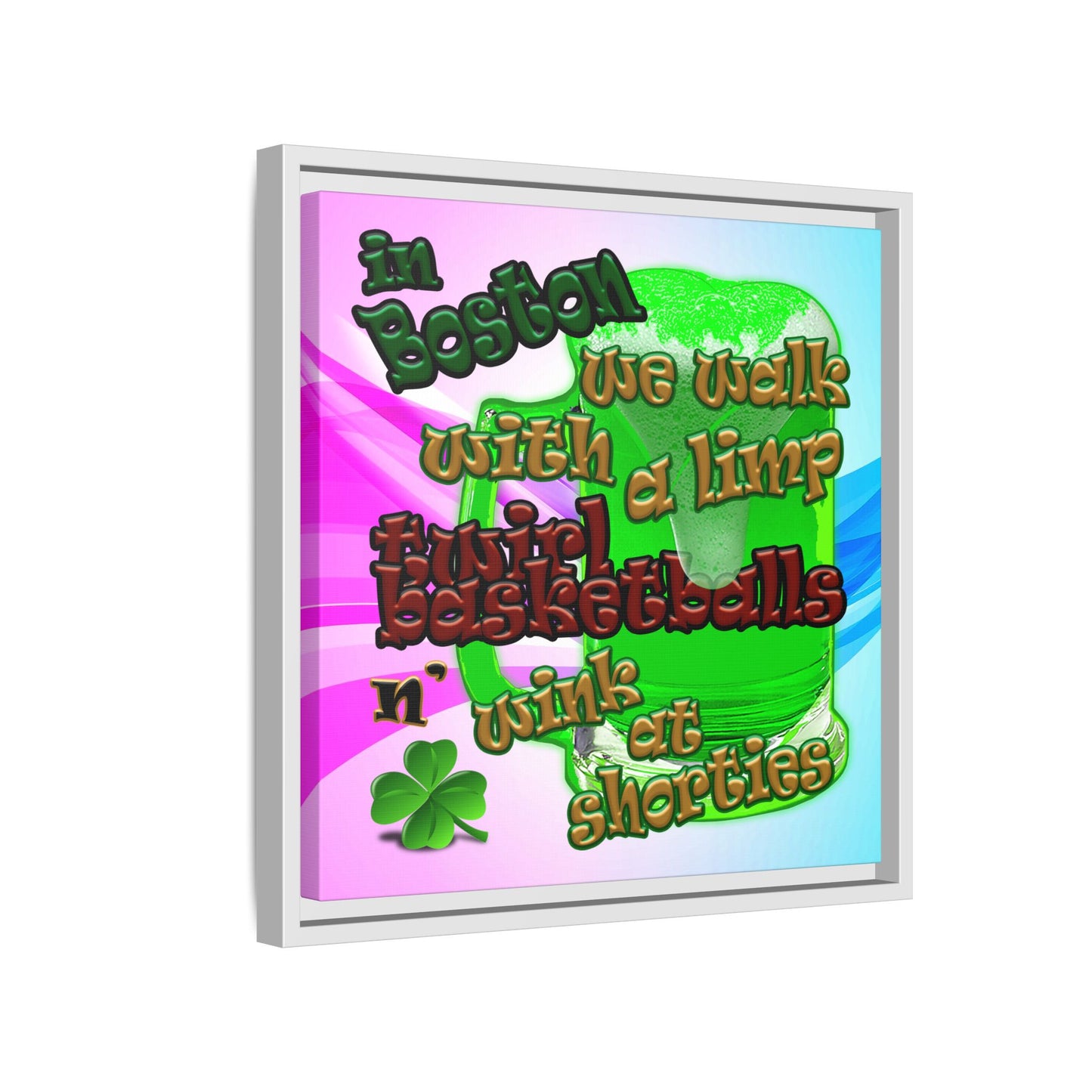 celtics logo - framed canvas art (light blue-pink wave)