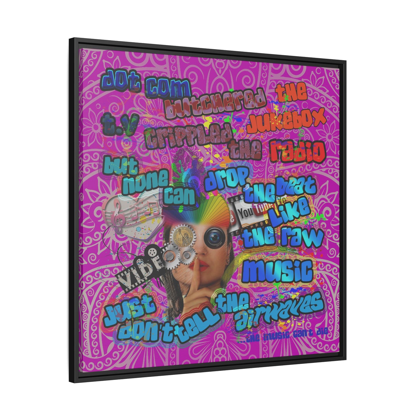 drop the beat - framed canvas art (pink swirl)