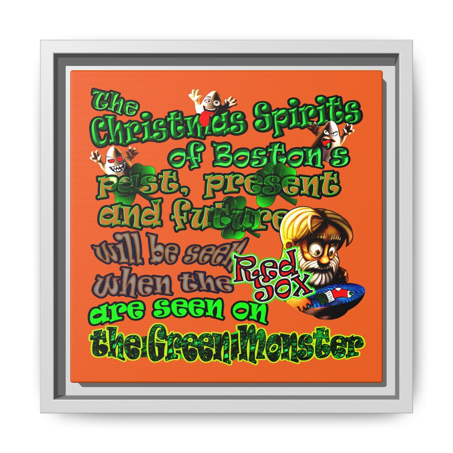 christmas spirits of boston - framed canvas art (orange)