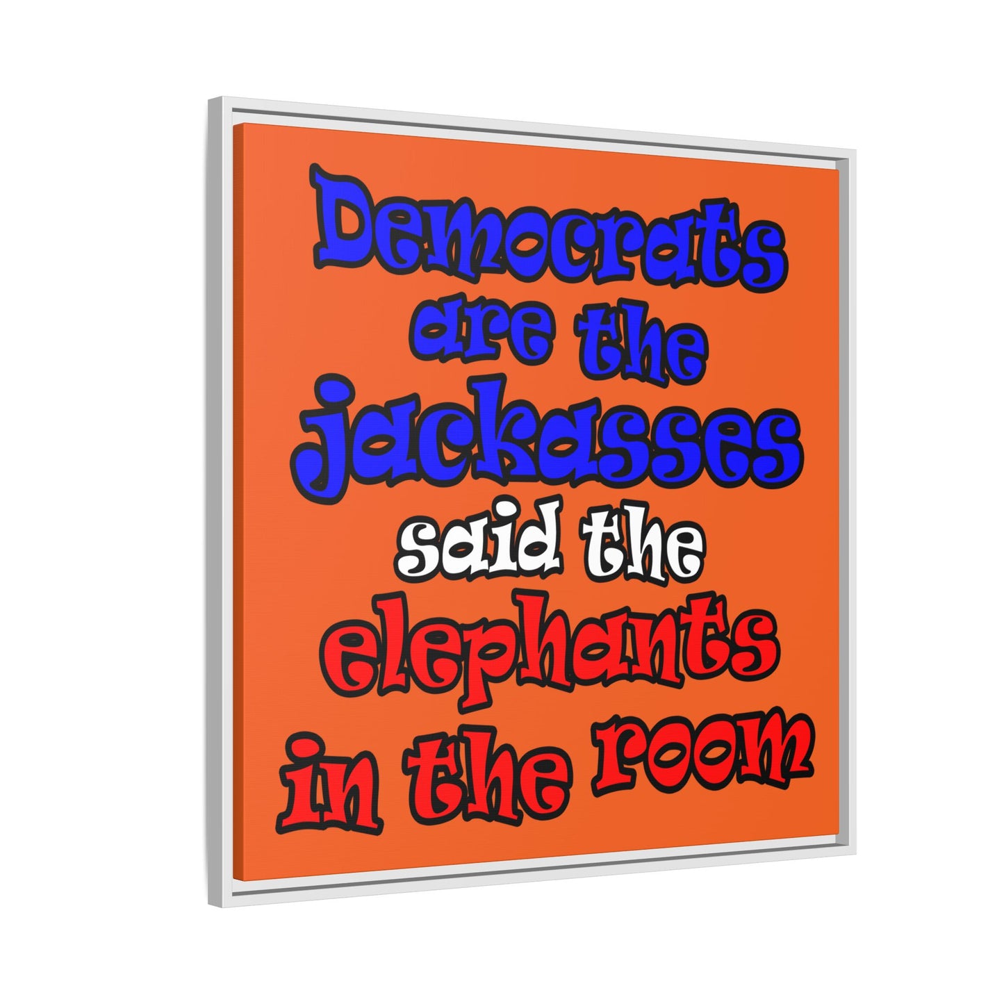 donkeys and elephants - framed canvas art (orange)