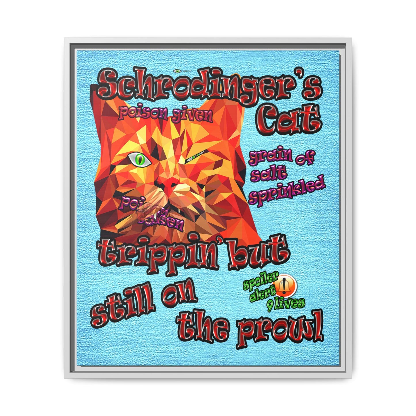 schrodinger's cat - framed canvas art (faded blue)