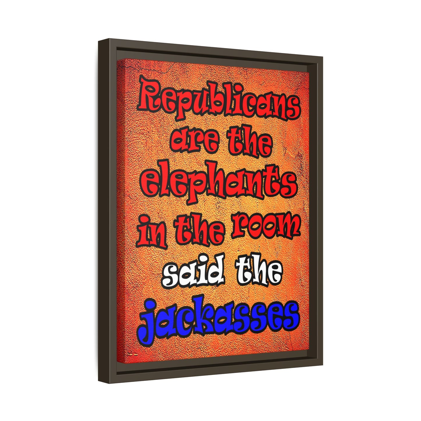donkeys and elephants - framed canvas art (burnt orange)