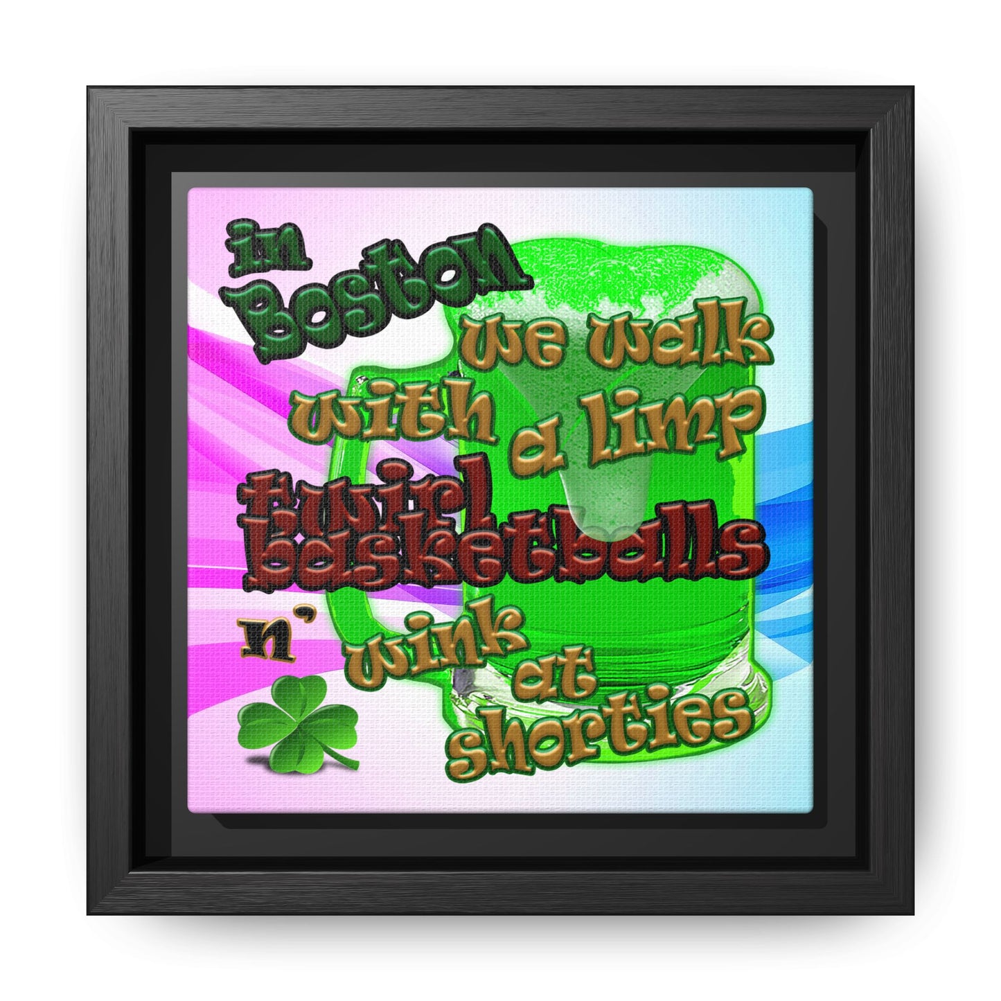 celtics logo - framed canvas art (light blue-pink wave)