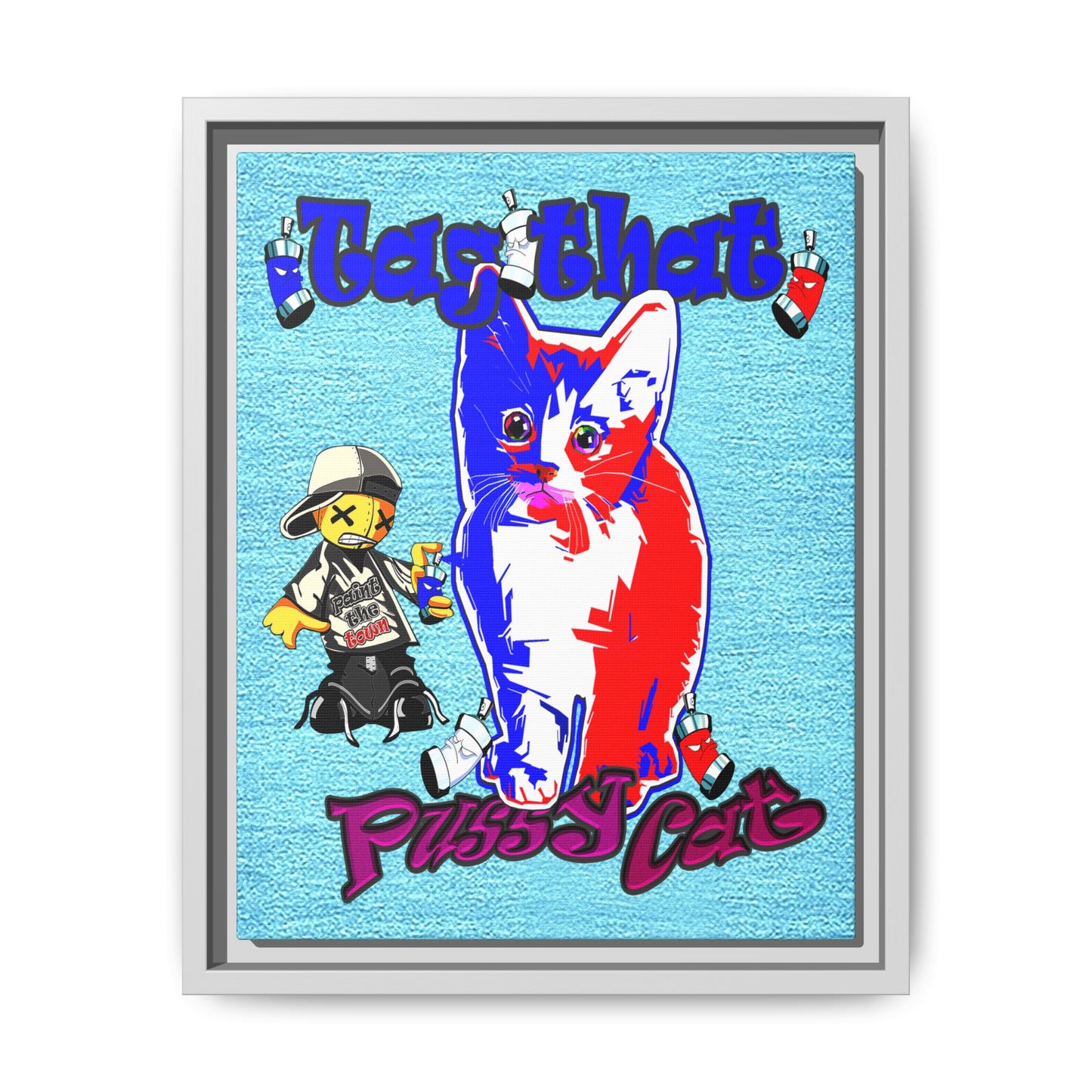 tag that - framed canvas art (faded blue)