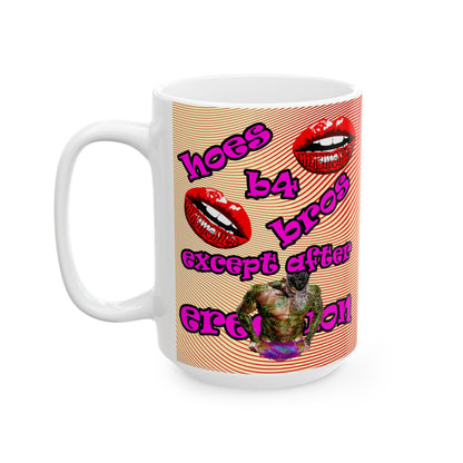 hoes b4 bros - White Mug (yellow-orange wave)