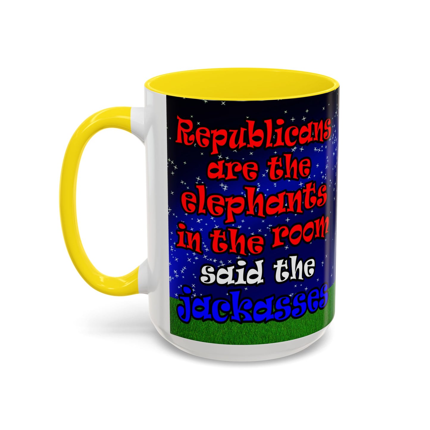 donkeys and elephants - Accent Mug ('snoops' background)