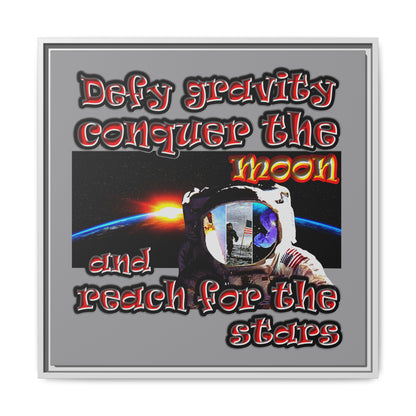defy conquer reach - framed canvas art (grey)