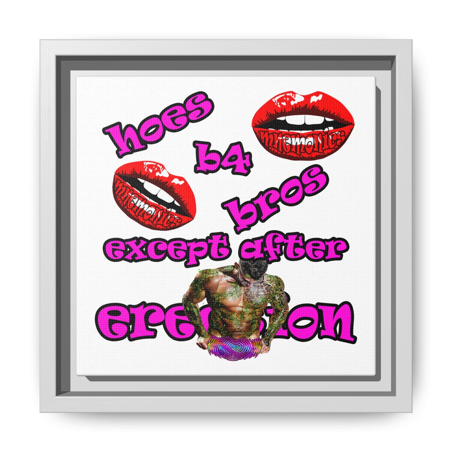 hoes b4 bros - framed canvas art (white)