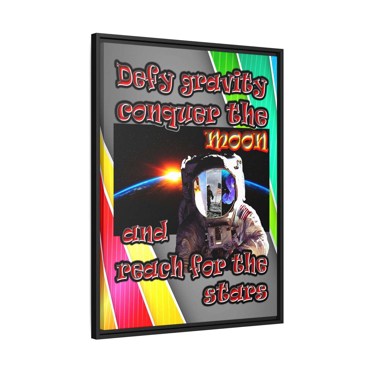 defy conquer reach - framed canvas art (rainbow split)