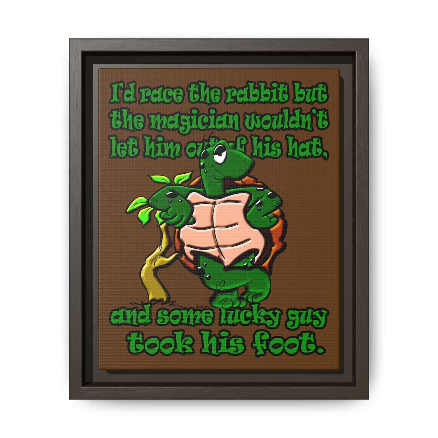 turtle race - framed canvas art (brown)