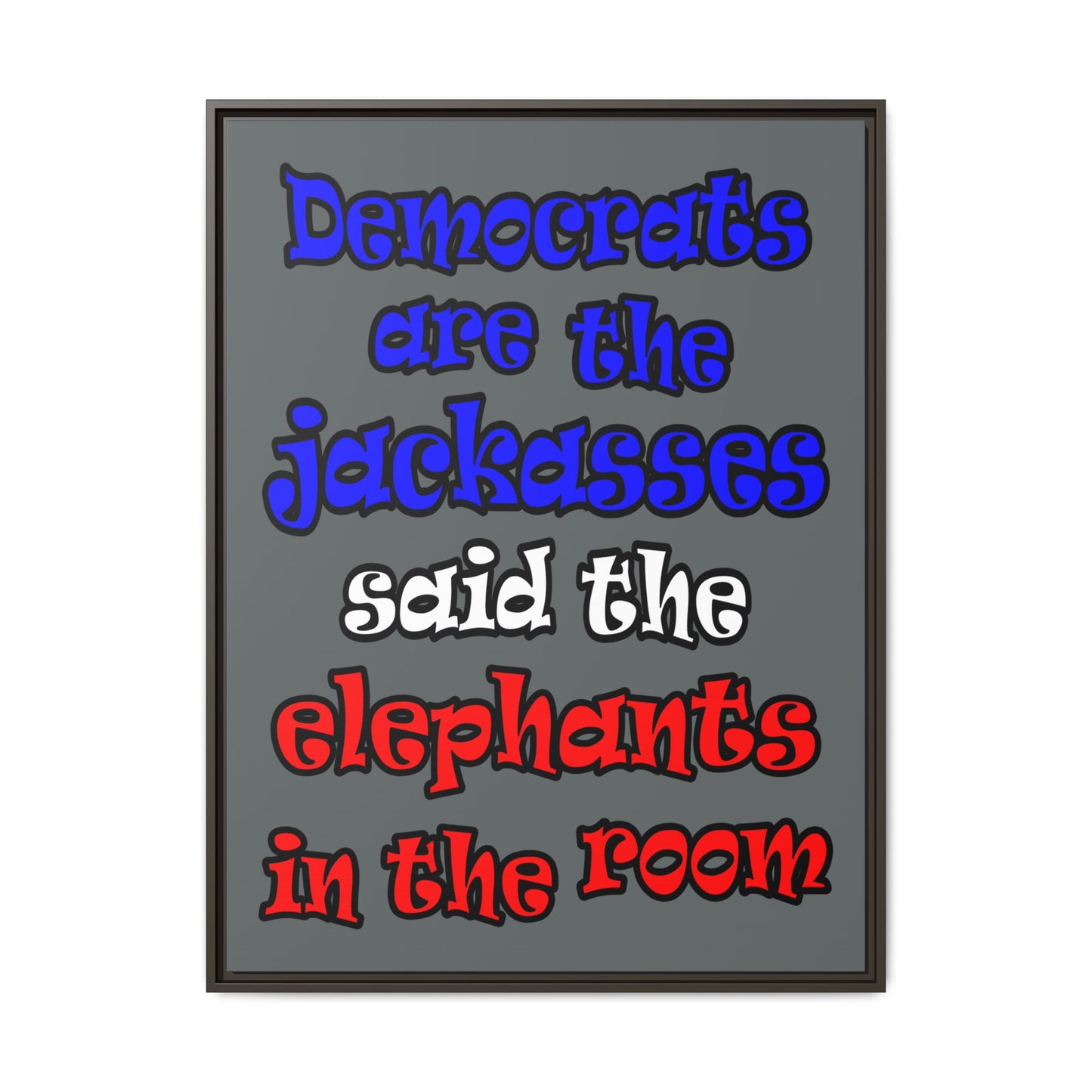 donkeys and elephants - framed canvas art (dark grey)